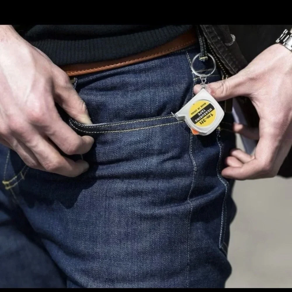 1m/3ft Mini Measuring Tape Keychain - Yellow Label